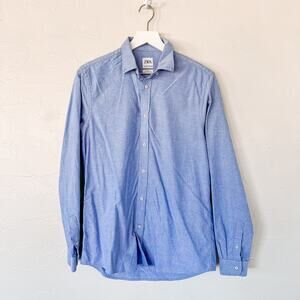 Zara Man Light Blue Long Sleeve Button Down Shirt Small Minimalist Preppy